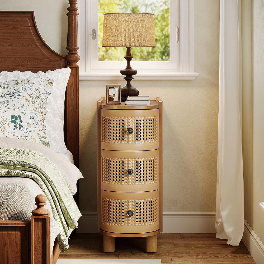 Tribesigns 3-Drawer Rattan End Table, Sofa Side Table with Vintage Embossed H...