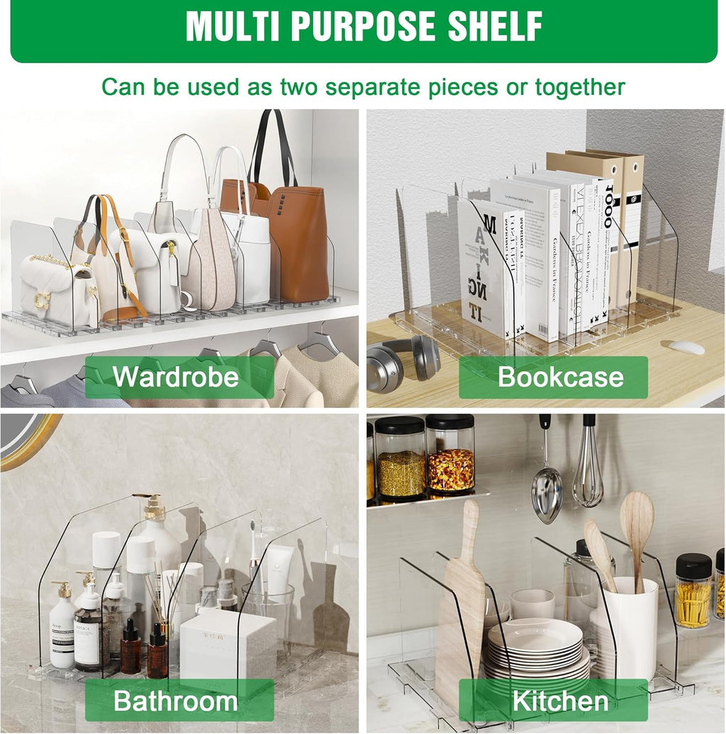Bag & Purse Organizer for Closet, 4 Sets Adjustable Clear Handbag Storage Shelf, Plastic Clutch Dividers for Closet Organizers and Storage-Keep Purses upright (4 Sets)