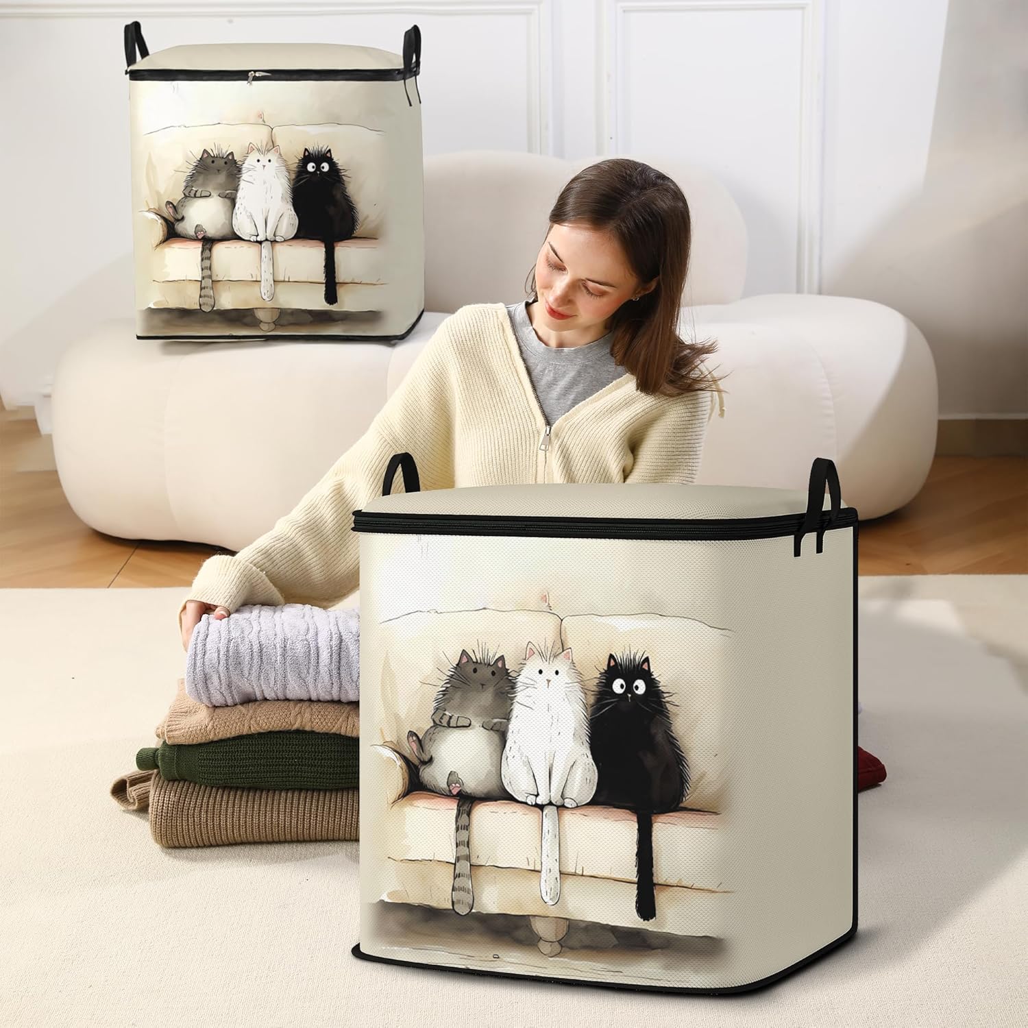 Large Comforter Storage Bag with Zipper,Closet Organizer for Clothes/Blankets/Quilts/Pillows,Fabric Storage Bags with Portable Handles 95L(2-Pack)