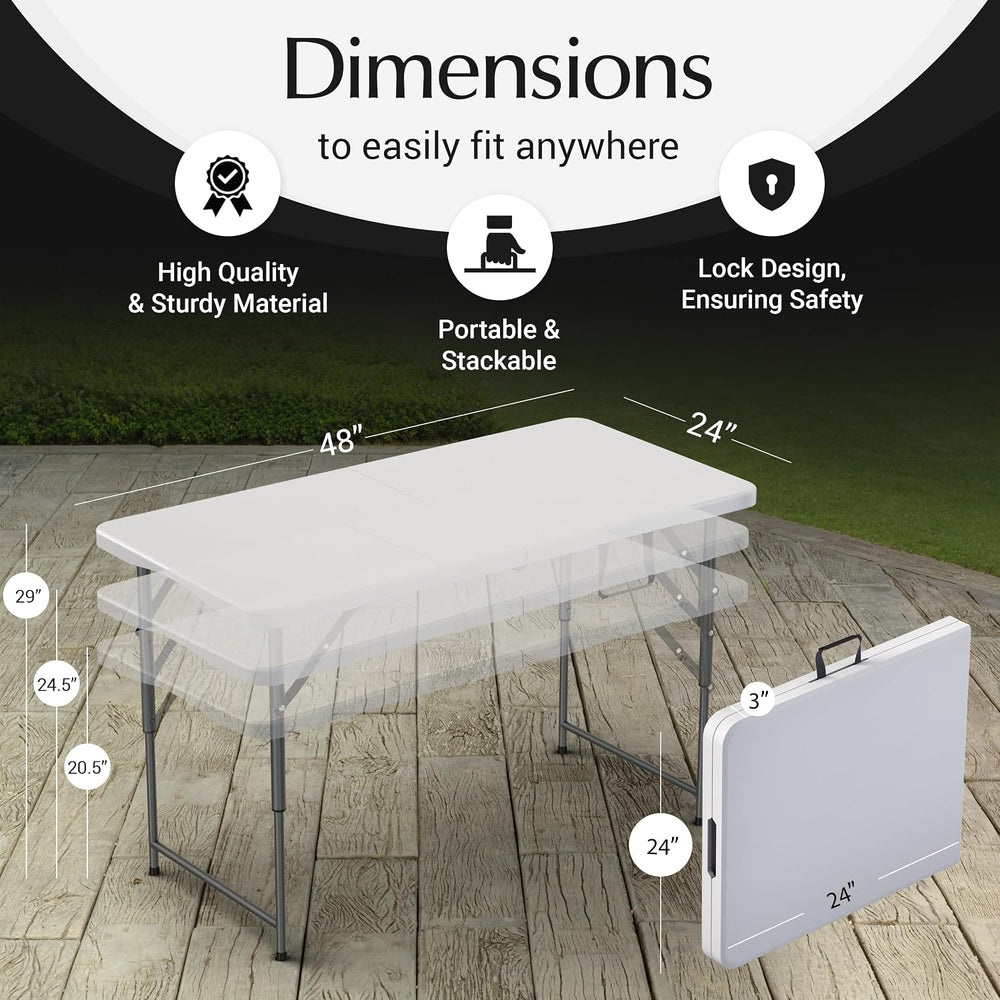 4 Feet Foldable Table Adjustable Height with Built in Handle, Steel Legs | 4F...