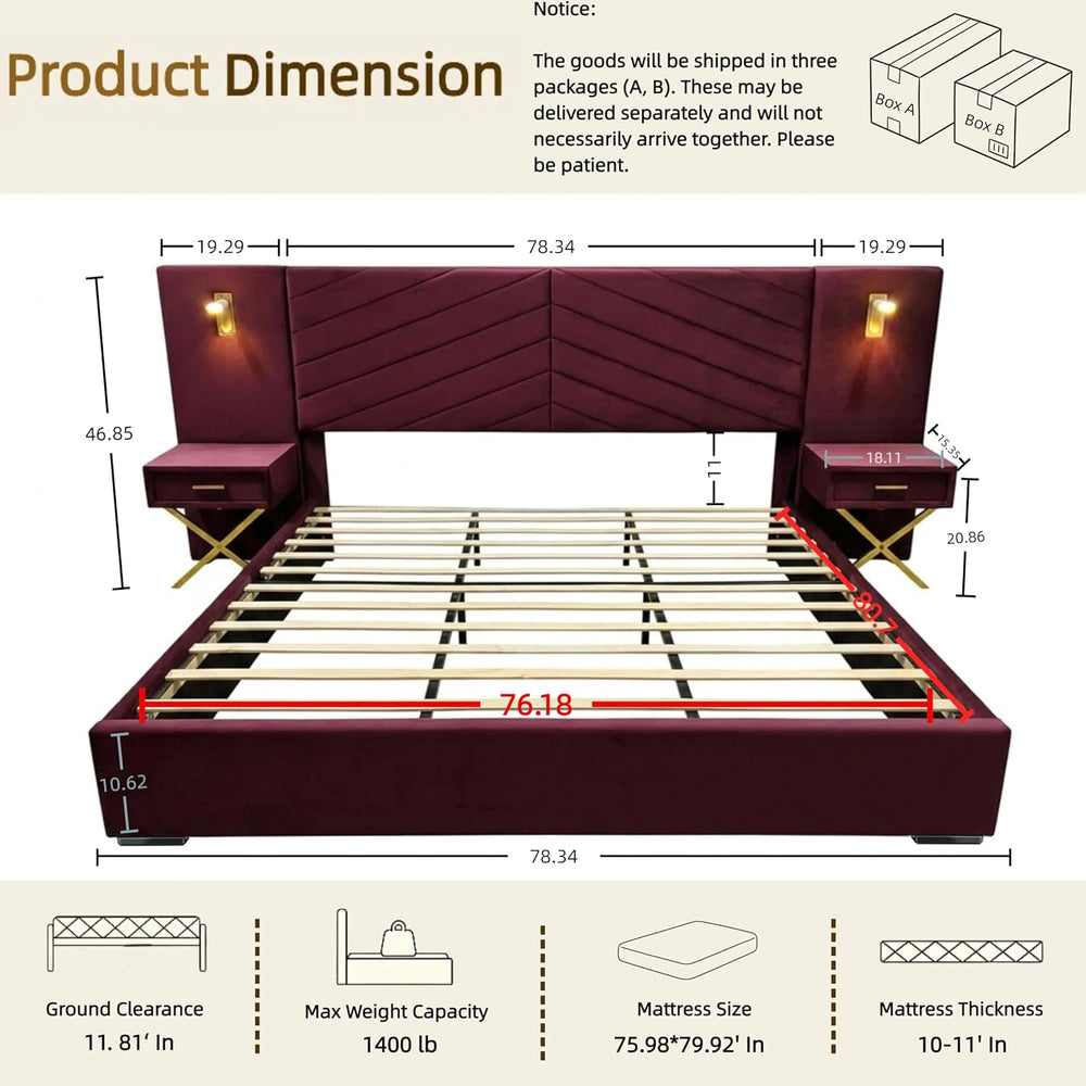 GDFStudio King Size Velvet Platform Bed Frame with Wingback Vertical Channel ...