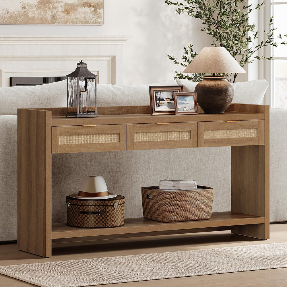 SICOTAS 60" Rattan Console Table for Entryway - Farmhouse Entry Table So...