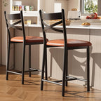 GarveeHome Bar Stools Set of 2, Counter Height Bar Chairs with Back and Thick Cushion, Upholstered Dining Chairs with Padded Seat, Barstools for Kitchen Island, Bar, Dining Room, Modern Brown