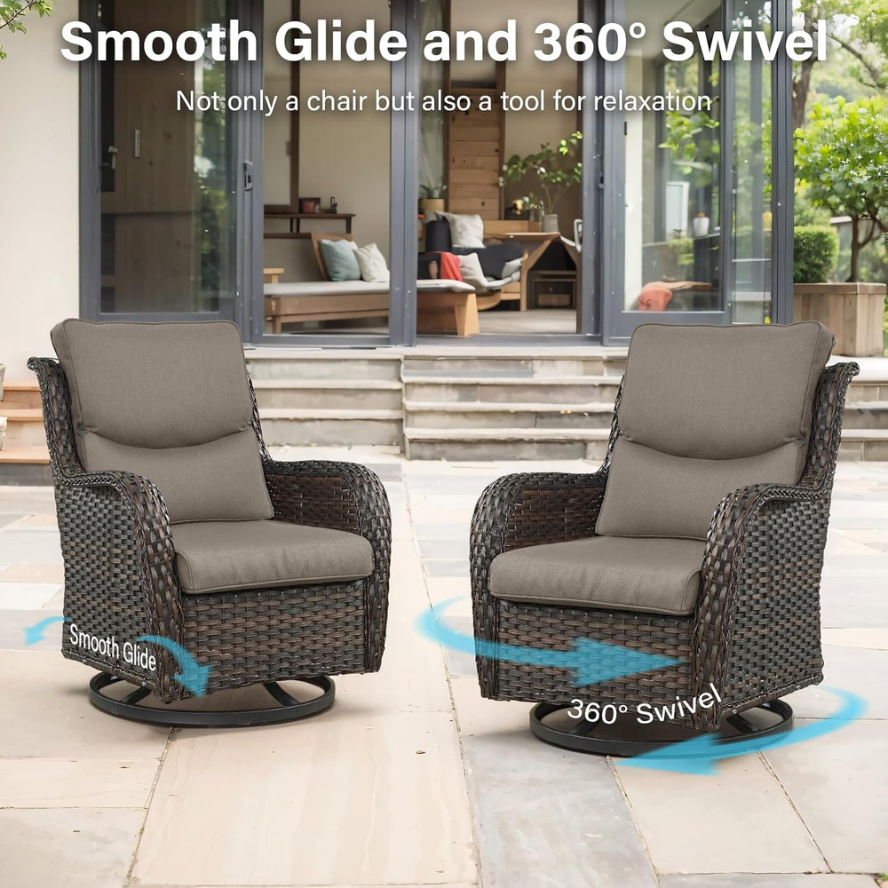 Outdoor Swivel Rocker Patio Chairs with 2 Ottomans - 5" Thick Cushion 4 ...