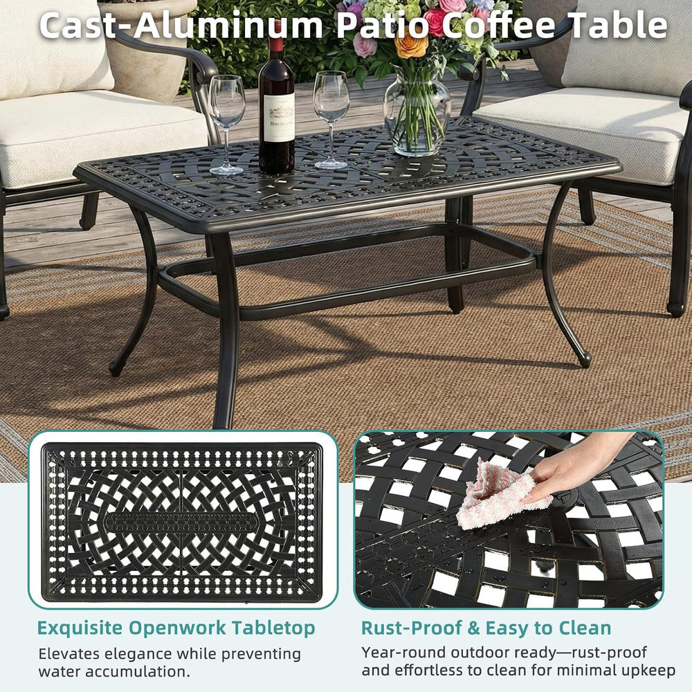 MEETWARM Outdoor Coffee Table, All-Weather Cast Aluminum 42" Rectangle P...
