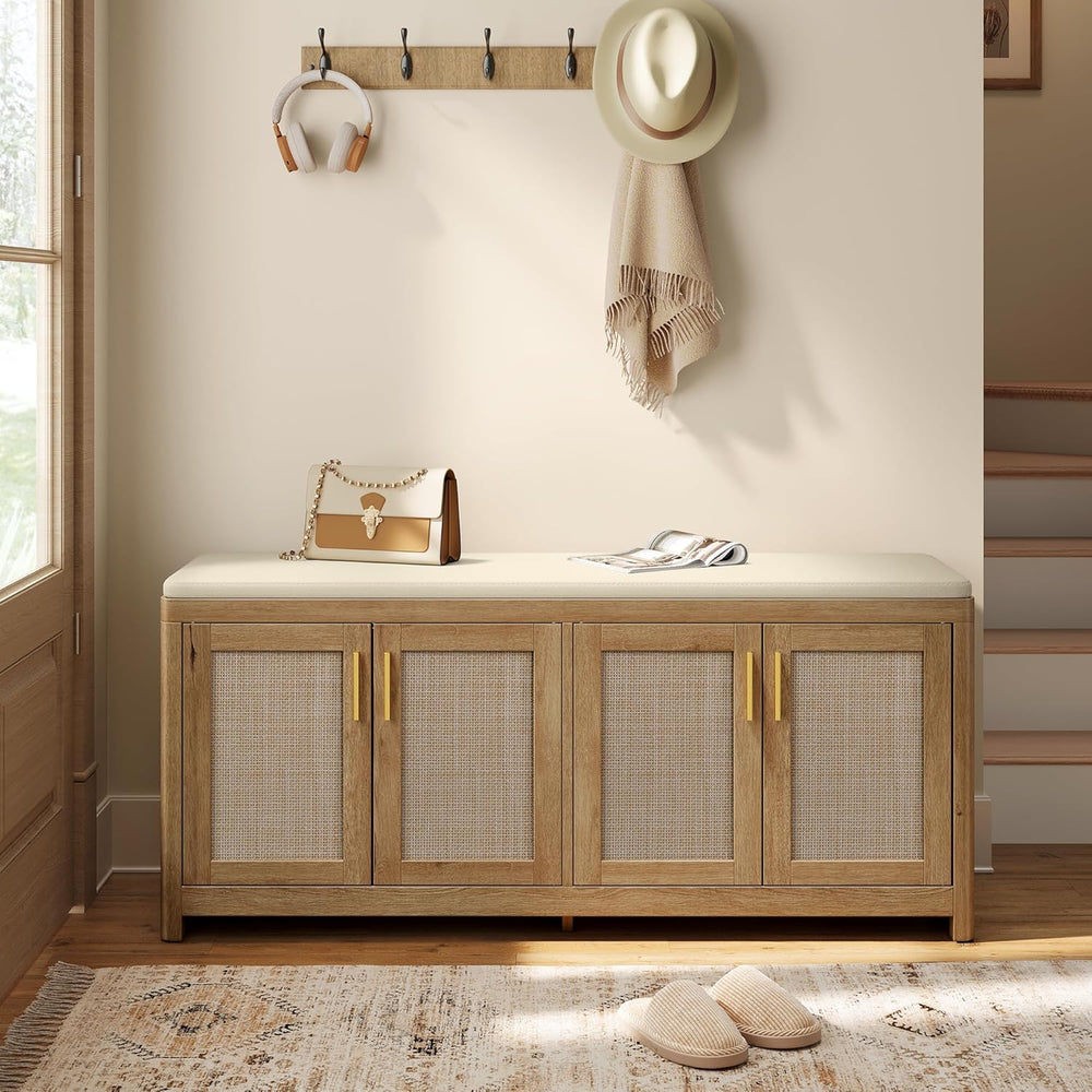 VASAGLE ELLAN Collection - Boho Shoe Bench with Cushion, Entryway Storage Ben...
