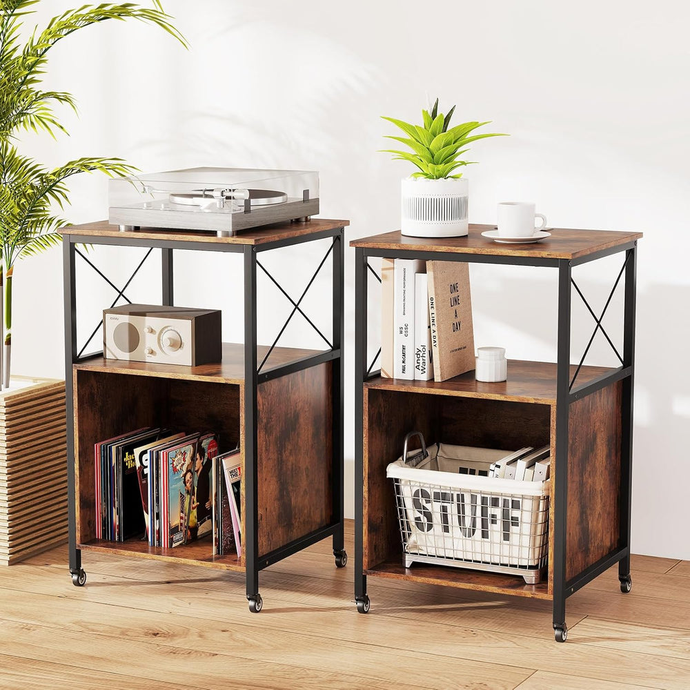 LOKO 3-Tier Rolling Record Player Stand, Mobile Turntable Stand with Power Ou...