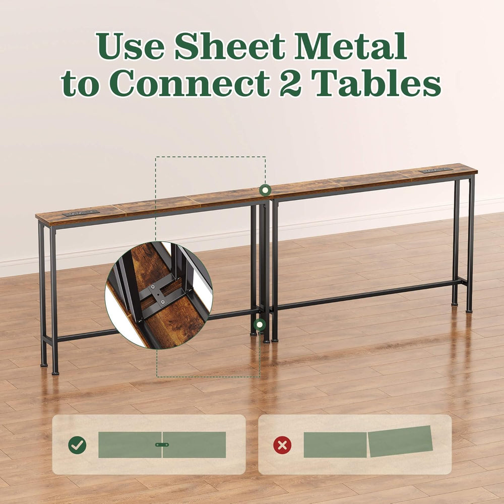 SUPERJARE 78.8 inch Narrow Behind Couch Table with 2 Charging Stations | 2 AC...
