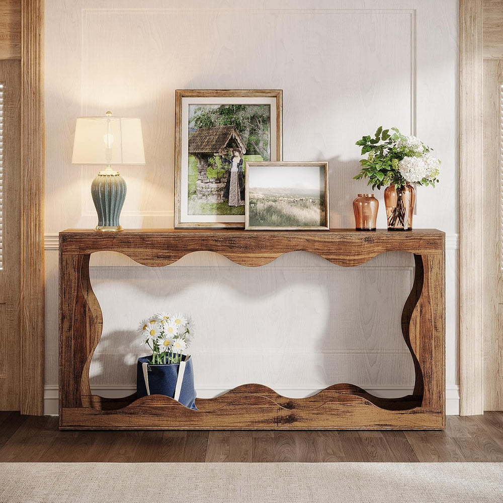 Tribesigns 63 Inches Farmhouse Console Table with Storage, Couch Table Behind...