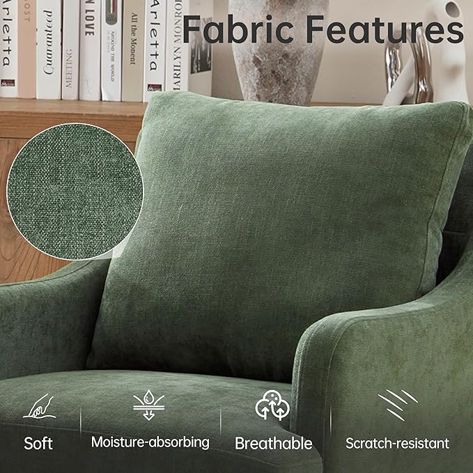 VKNOW Upholstered Dining Chairs, Dinner Chairs Modern Kitchen Chairs with 4 Casters, Chenille Armchair for Bedroom Reading Room Living Room, Green