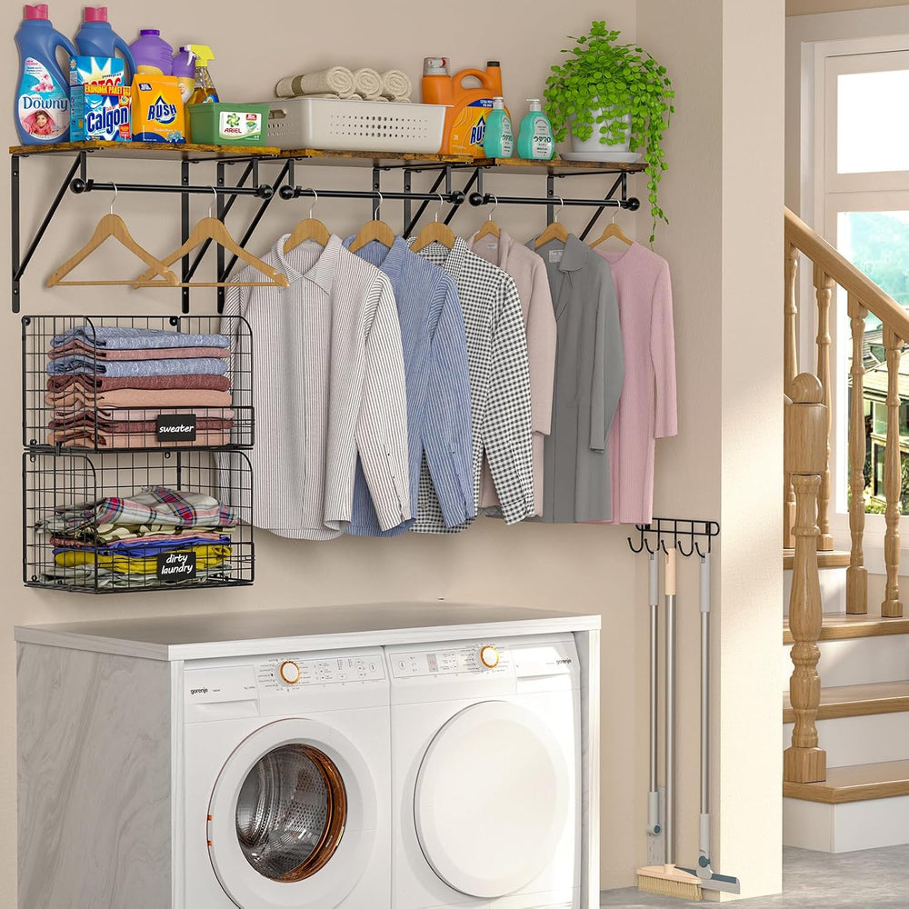 Laundry Room Shelves Wall Mounted with Wire Baskets, Over the Washer and Drye...