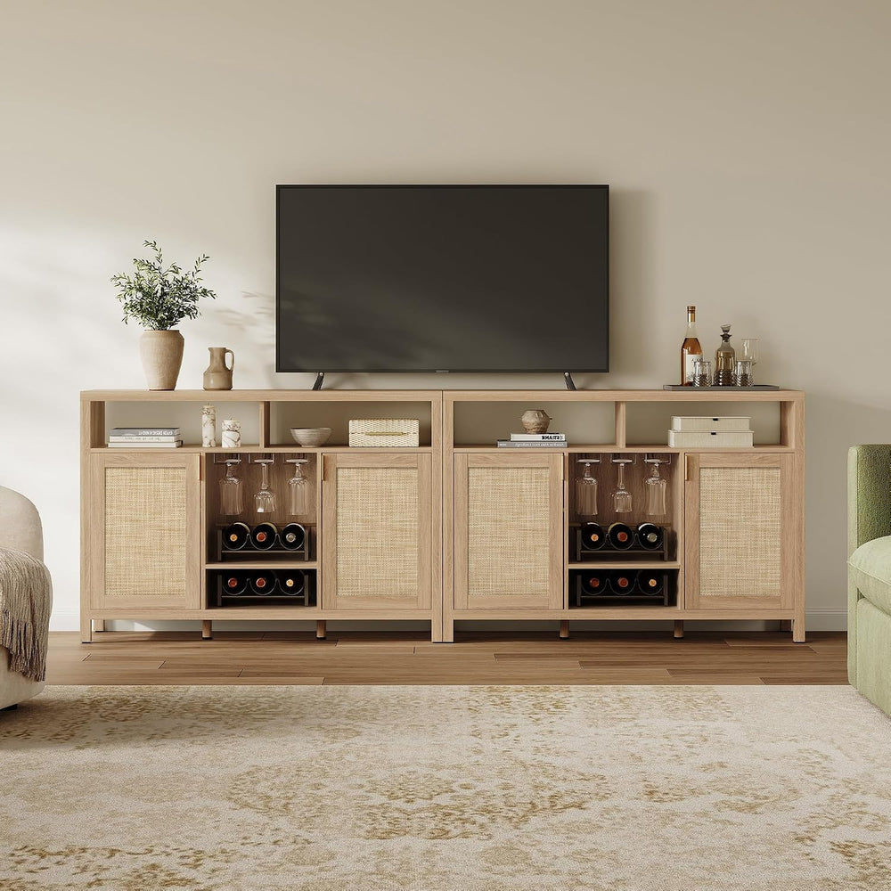 SICOTAS 51" Coffee Bar Cabinet with Storage, Rattan Bar Cart Liquor Cabi...