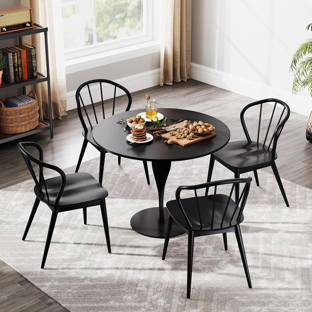 Giantex Wooden Dining Chairs Set of 2, Black Windsor Kitchen Chair w/High Spi...