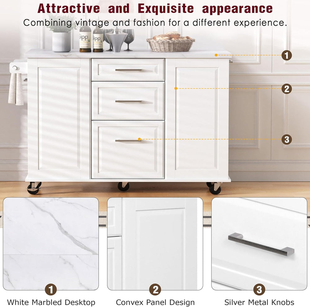 50.7" Kitchen Island with Drop Leaf Storage for Trash Can White