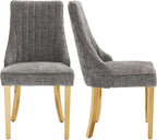 Grey Mid Century Dining Chairs Set of 2, Modern Kitchen & Dining Room Chairs Set of 2, Chenille Fabric Upholstered Kitchen Chairs for Dining Table, Sillas de Comedor, Gold Legs (Gray, 2 Pcs)