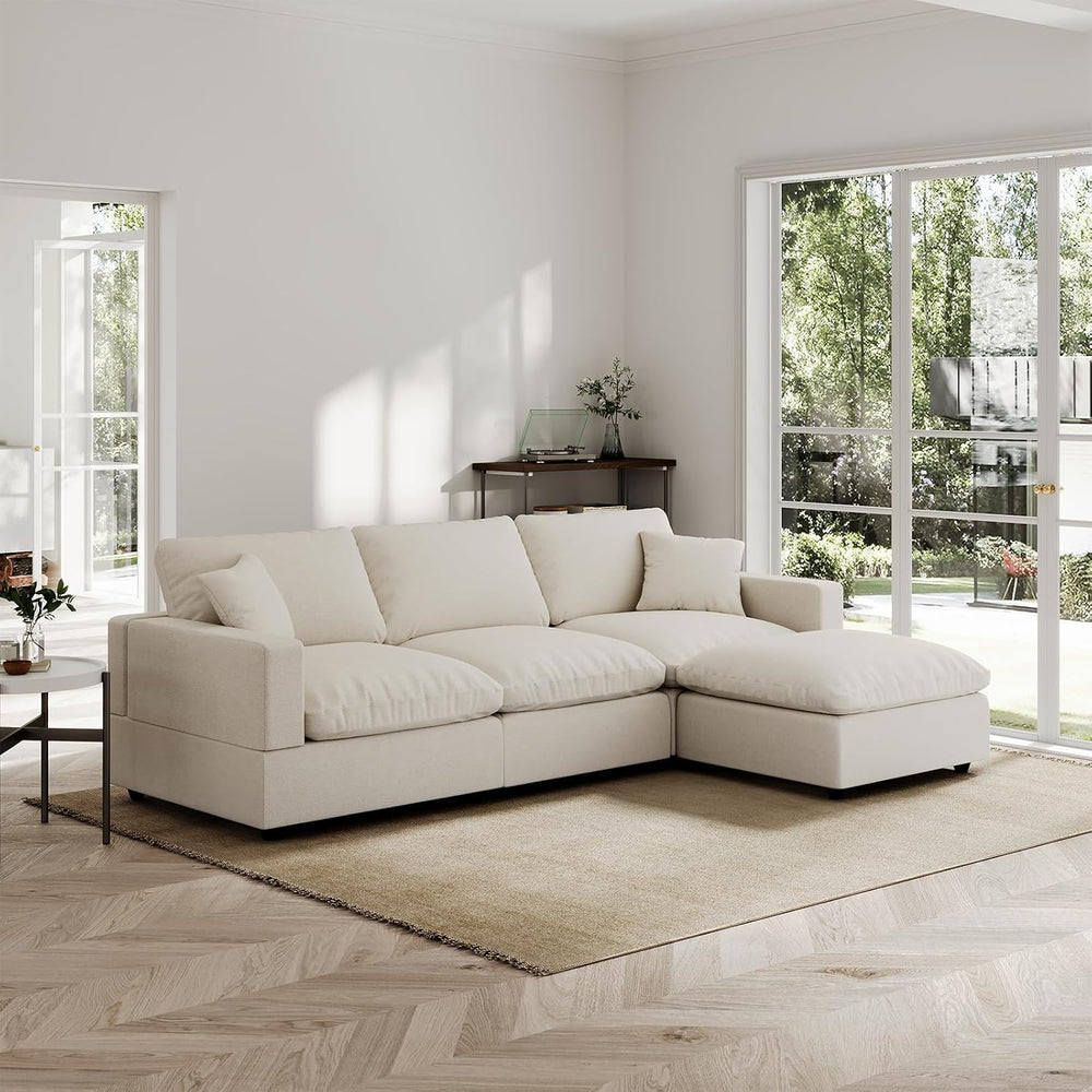 Modern Sectional Linen Couch for Living Room L-Shape Sofas,4 Seat Modular Clo...