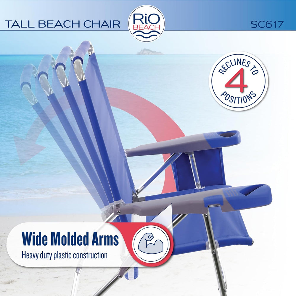 Rio Brands 17" Extended Height 4-Position Folding Beach, Camping, Lawn C...