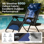 PHI VILLA Zero Gravity Chair Set of 2, Padded Anti Gravity Recliner, Oversized 28" Wide Seat, Foldable Patio Lounger with Armrest & Cup Holder, Supports 400 LBS (Blue Black)