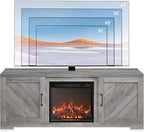 BELLEZE Modern 58" Farmhouse TV Stand with 18" Electric Fireplace Heater & Media Entertainment Center for TV up to 65", Console Table with Storage Cabinets - Hilo (Grey Wash)