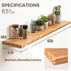Fun Memories 55 Inch Wood Floating Shelves, Natural Elm Wood Floating Shelf for Wall, 8 Inch Deep Wall Shelves for Home Storage & Display, Deep Rustic Wooden Shelves for Living Room, Bedroom, Kitchen