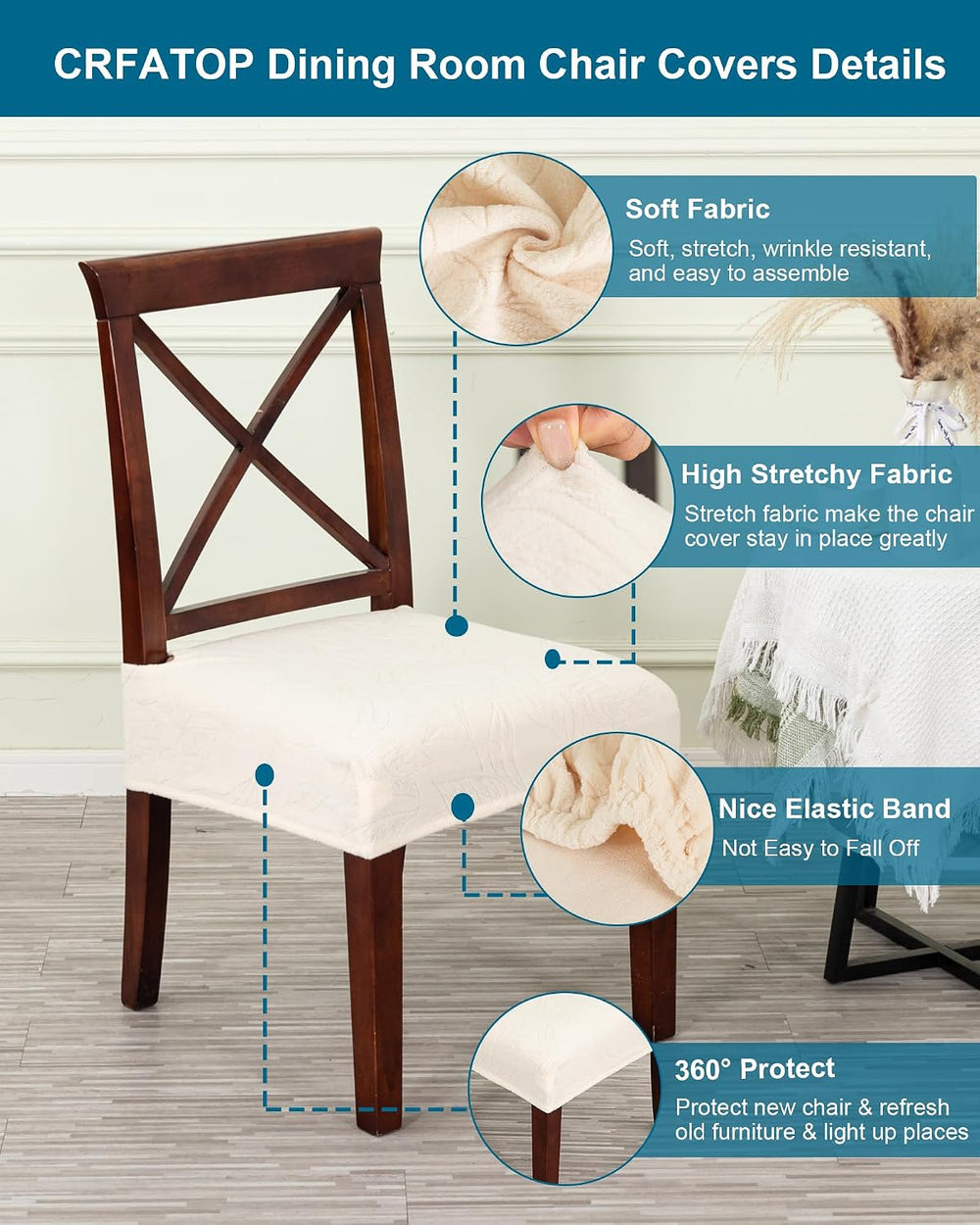 CRFATOP Waterproof Dining Chair Seat Cover Set of 4 Stretch Slipcover,L,24