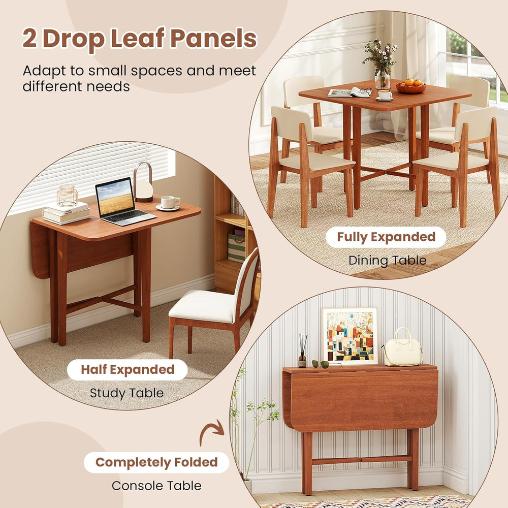 GOFLAME Square Drop Leaf Dining Table for 2-4 People, Folding Kitchen Table w...