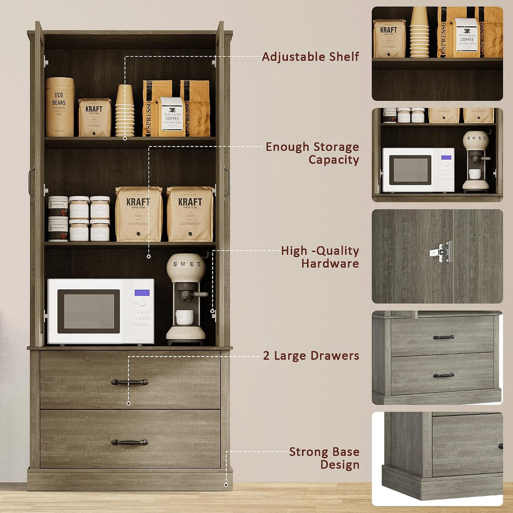 Farmhouse Kitchen Pantry Cabinet with Classic Barn Doors – Freestanding Stora...
