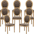 French Country Dining Chairs Set of 8, Tan & Taupe Tufted Upholstered Kitchen & Dining Room Chairs, Faux Leather, Wood Legs, Sillas De Comedor (PU, Brown, 8Pcs)
