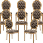 French Country Dining Chairs Set of 8, Tan & Taupe Tufted Upholstered Kitchen & Dining Room Chairs, Faux Leather, Wood Legs, Sillas De Comedor (PU, Brown, 8Pcs)