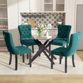 51 Inch Glass Dining Table Set for 4, Rectangular Glass Kitchen Table with 4 Upholstered Velvet Accent Chairs, 5 Piece Modern Dining Room Set, for Home, Apartment, Small Spaces - Green Black
