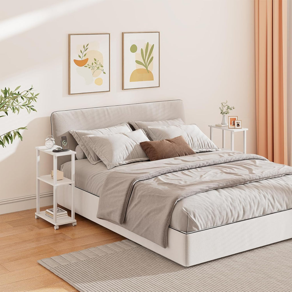 TUTOTAK Small Side Table, Narrow End Table, Bedside Table, Couch Side Table with Wheels for Living Room or Bedroom, White TB01BW061