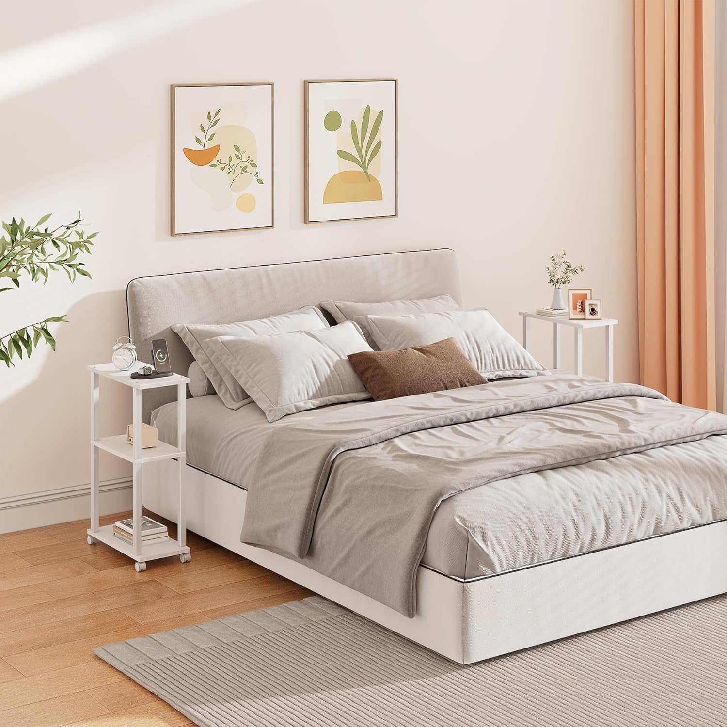 TUTOTAK Small Side Table, Narrow End Table, Bedside Table, Couch Side Table with Wheels for Living Room or Bedroom, White TB01BW061