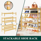 Smiry Shoe Rack, 3 Tier Thick Bamboo Shoe Organizer, Stackable Free Standing Wooden Shoe Storage Shelf for Closet, Entryway, Front Door Entrance, Natural