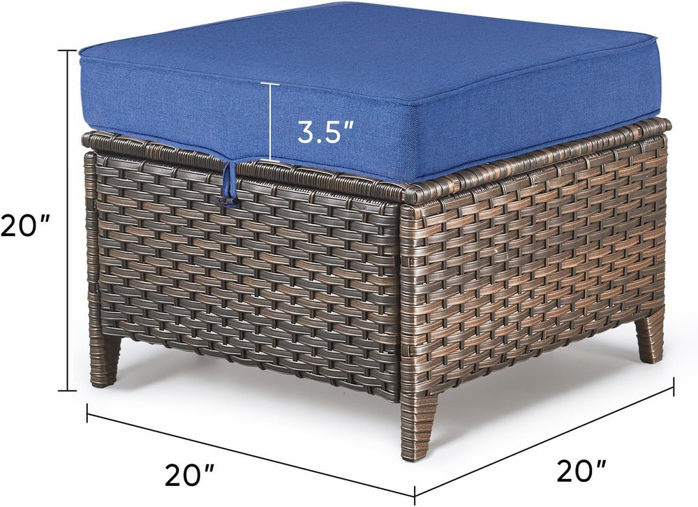 Patio Ottoman Outdoor Wicker Side Table - 2PCS Multipurpose Heavy Duty All-We...
