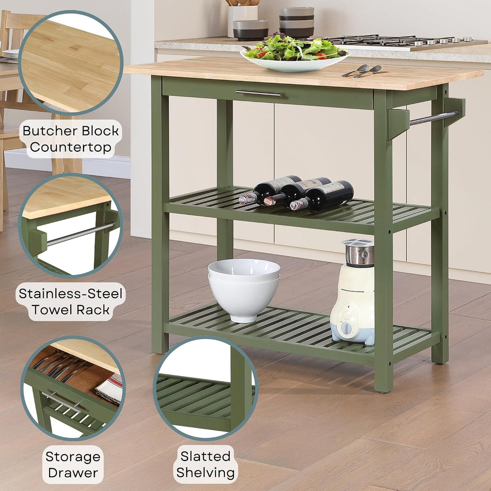 Convenience Concepts Designs2Go 3 Tier Butcher Block Kitchen Prep Island 40&q...