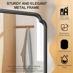 26"x40" Rustproof Bathroom Mirror Black, Round Corner Metal Frame Wall Mirror, Horizontal/Vertical Hanging Over Sink, Bedroom Bathroom Decor