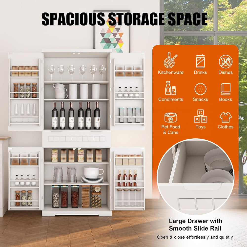 Spaco 71.65" Kitchen Pantry Cabinet,Freestanding Food Storage Cabinet wi...