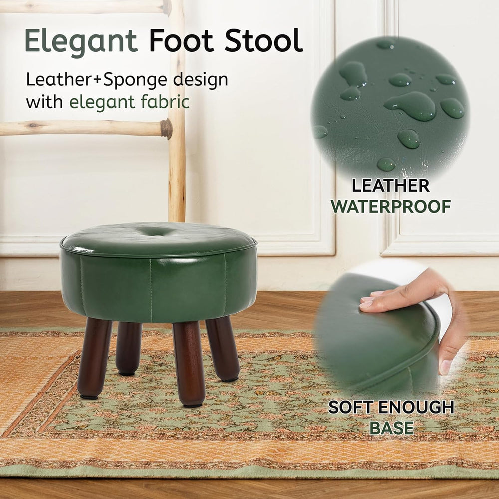 oakvivo 13in Small Foot Stool Ottoman, Round Faux Leather Foot Rest for Couch...