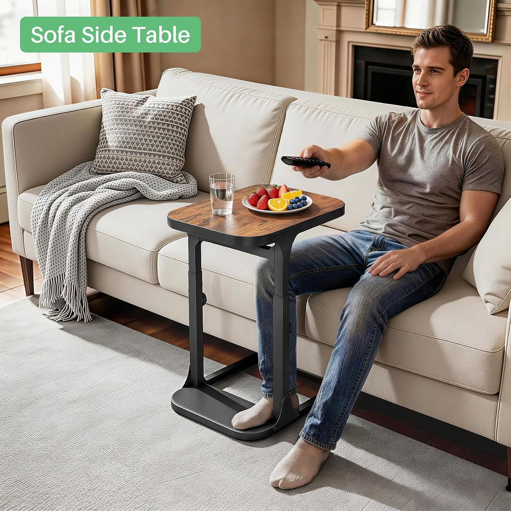 Kitstorack Ultra Stable & Durable End Table, Ajustable Height C Shaped Si...