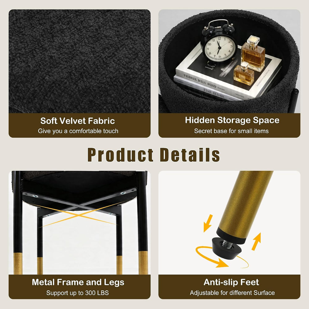 Round Ottoman with Storage,Soft Velvet Vanity Stool,Ottoman Coffee Table with...