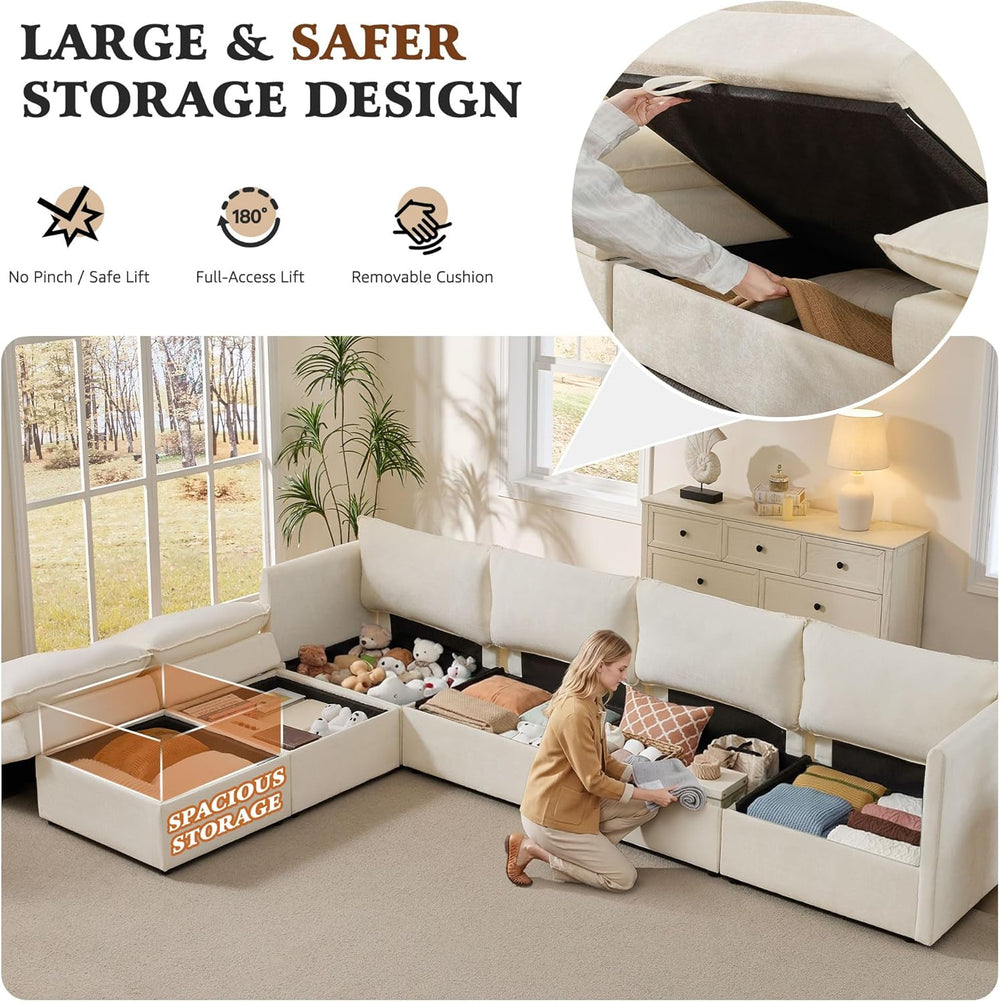 Ihanherry 135” Modular Sectional Sofa with Storage, U Shaped Cloud Couch with...