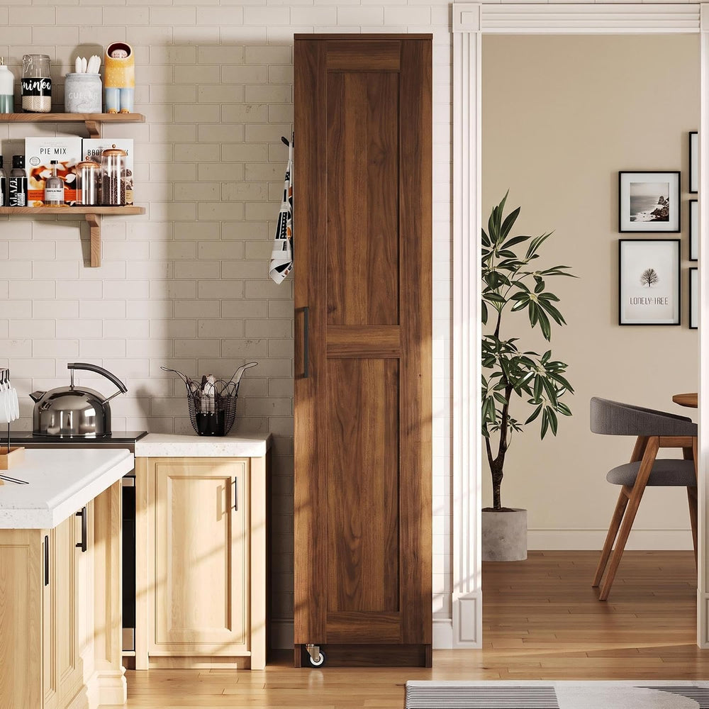 IRONCK Narrow Kitchen Pantry Cabinet, 72" H,Slim for Small Place, Walnut