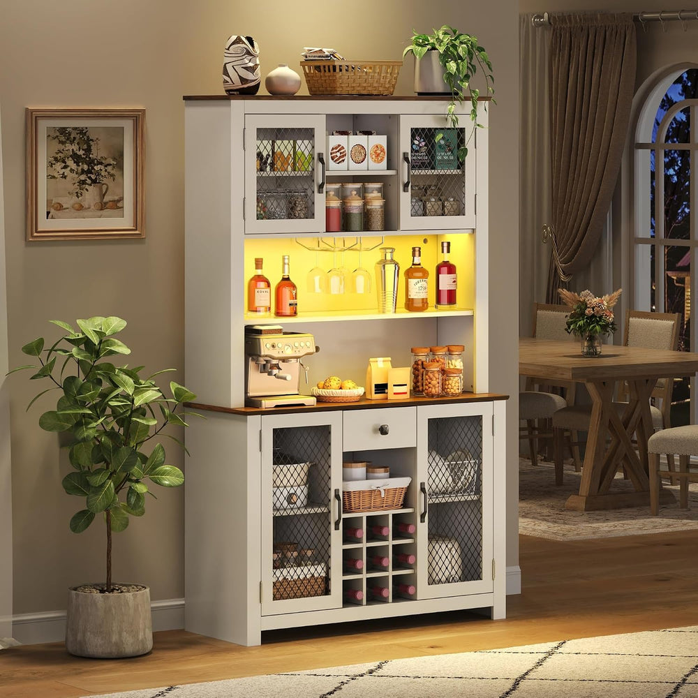 70.9" Kitchen Pantry Rustic Buffet Cabinet, Kitchen Hutch Cabinet with L...