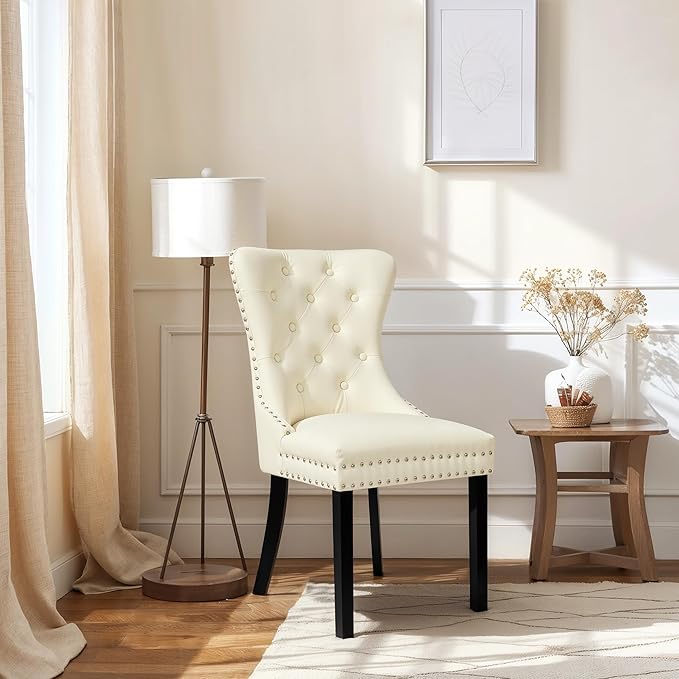 SyMax Dining Chairs Set of 8, Faux Leather Parson Dining Room Chairs 8PCS, High-End Tufted Kitchen Side Chairs for Bedroom, Living Room, White