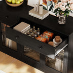 TUSY 71" Large TV Stand Set - TV Entertainment Center for TVs up to 65", Media Center with Tempered Glass Doors and Drawer, TV Hutch with Bookshelves for Living Room (Black, BFFB)