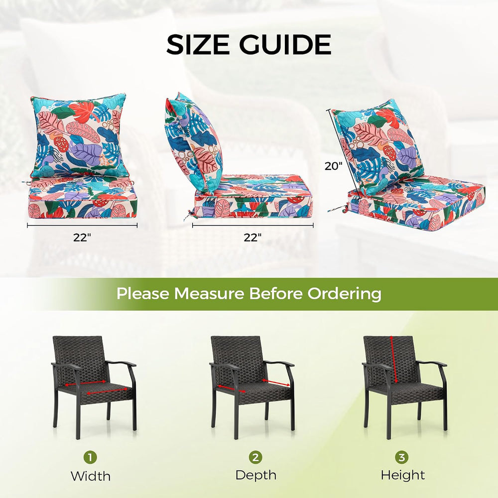 UNIKOME 22"x22"x3" Outdoor Chair Cushions Set - Waterproof Pat...