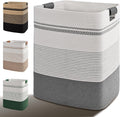 Laundry Hamper, 95L Tall Laundry Basket with Leather Handles, Rectangle Large Clothes Hamper for Organizing, Cotton Woven Laundry Baskets Storage Hampers for Bedroom, Nursery, Living Room