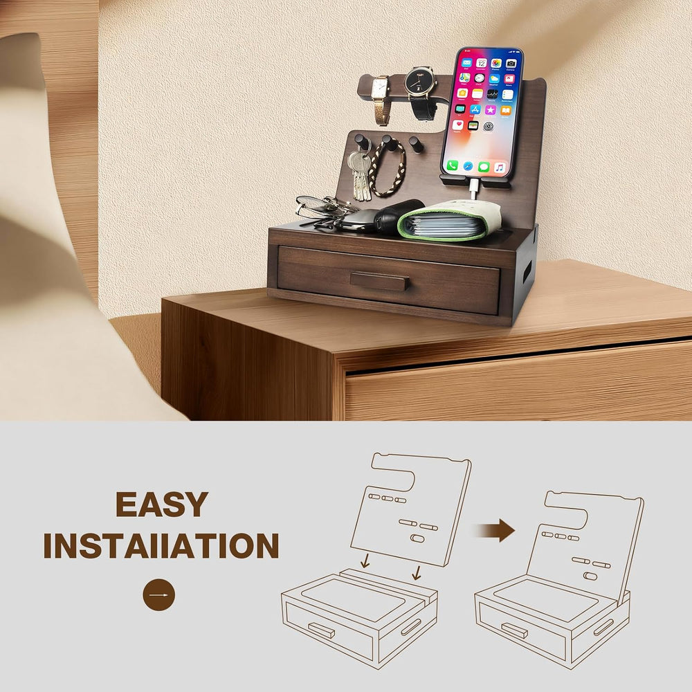 Solid Wood Nightstand Organizer, Docking Station, Gifts for Men, Made of Ceda...
