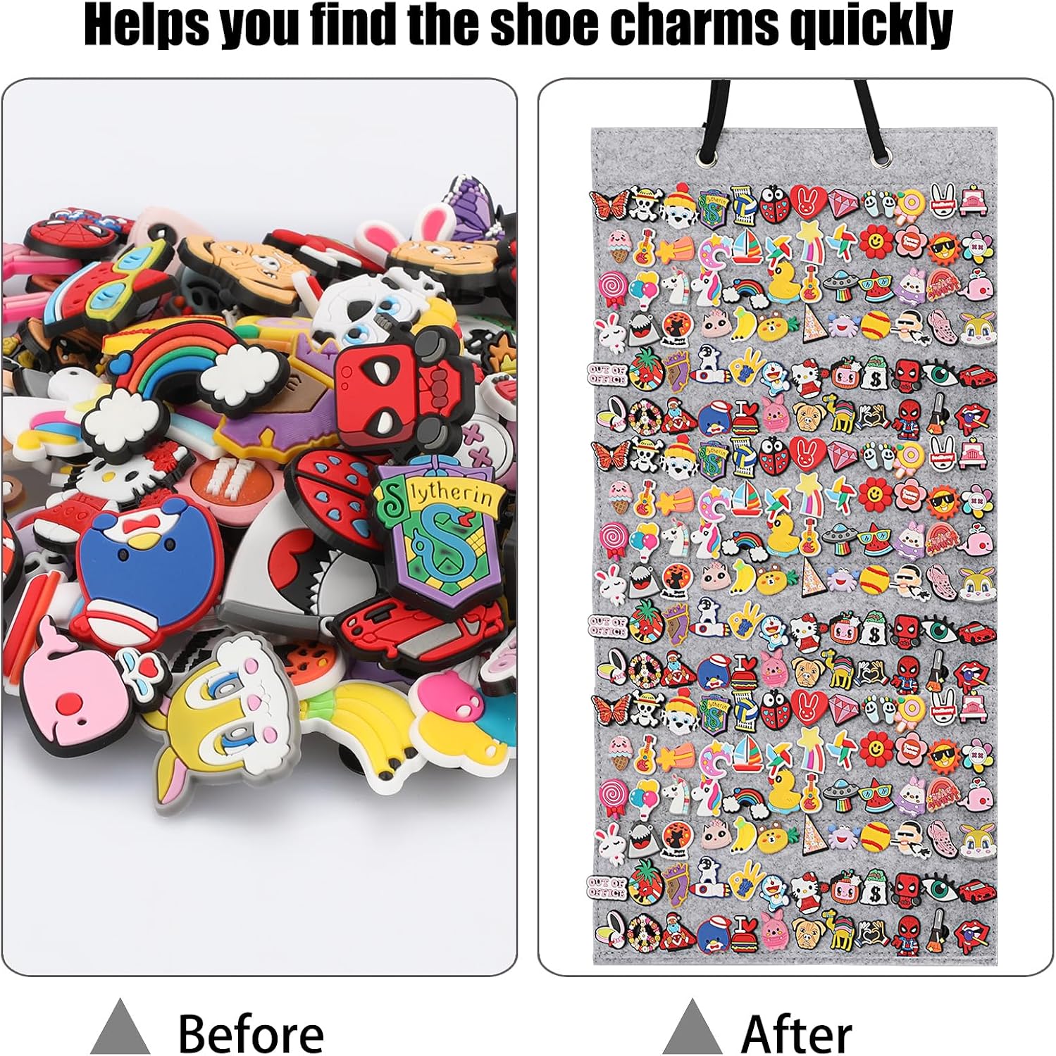 JUXYES Shoe Charms Organizer Wall Hanging Collection Holder with 216 Holes | Soft Felt Material, Easy to Categorize, Portable Decorative Croc Charms Display, Hanging Shoe Charms Storage Organizer, Gray