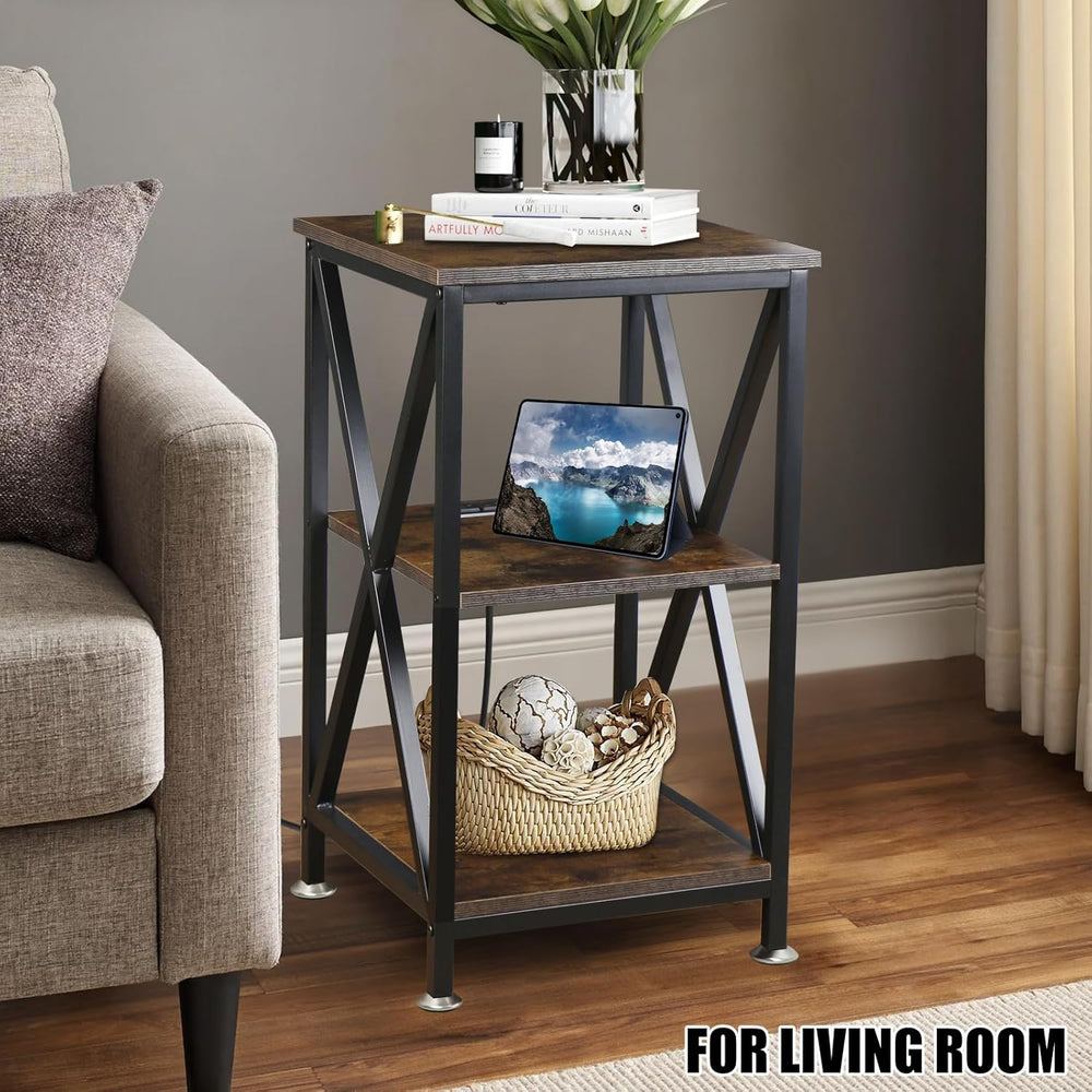 Square End Table with Charging Station, 3-Tier End Table Living Room, 16&quot...